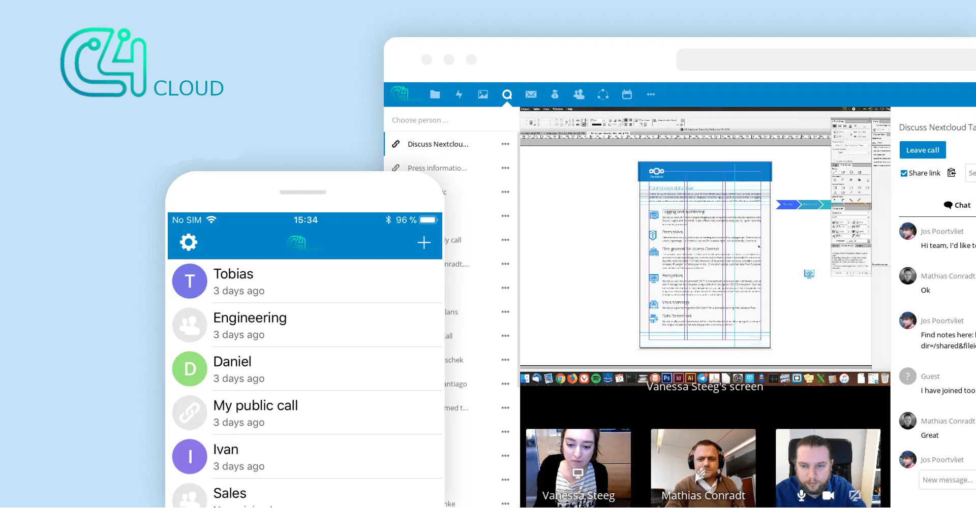 C4cloud chat e vídeo chamadas armazenamento em nuvem