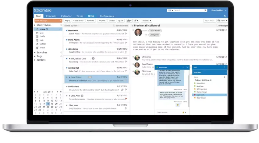Tela mostrando os serviços oferecidos pelo Zimbra Servidor de E-mails Corporativo